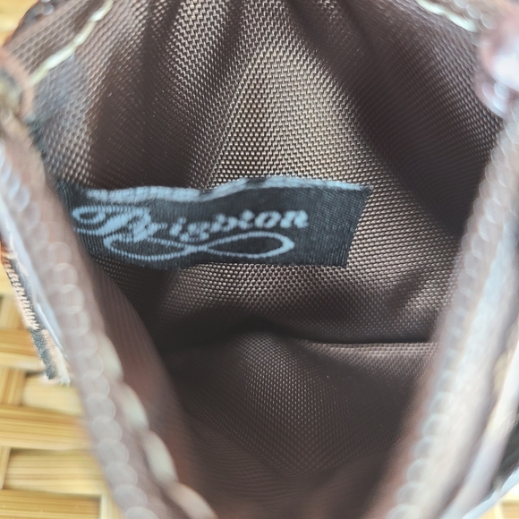 Brighton Brown Heart Pattern Card Holder Coin Purse Croc Detail Leather Trim - Picture 6 of 15